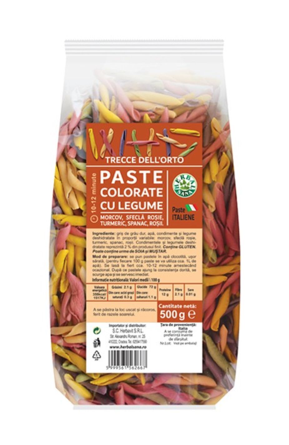 Paste colorate cu legume - 500 g - TRECCE DELL’ORTO