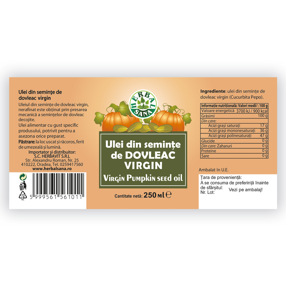 5999561561011 Dovleac virgin_ulei 250 ml - HerbalSana
