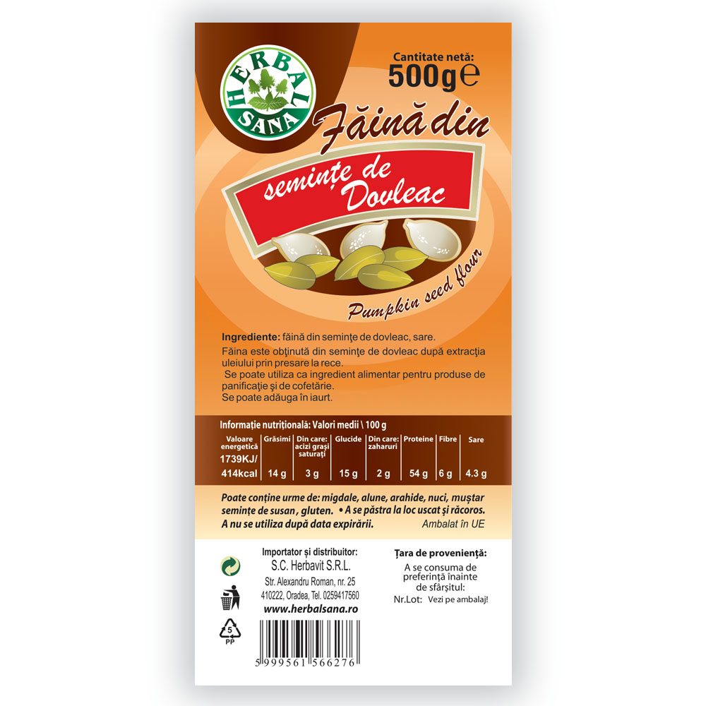 5999561566276 Dovleac_seminte faina 500 g - HerbalSana